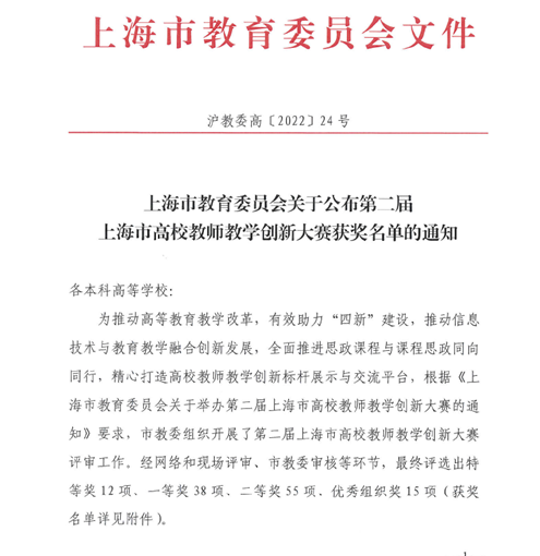 我校教师在 第二届上海市高校教师教学创新大赛 喜获佳绩 上海体育学院教务处